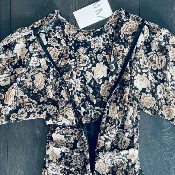 ZARA Floral Metallic Long Sleeve Mini Dress - Picture 5 of 14